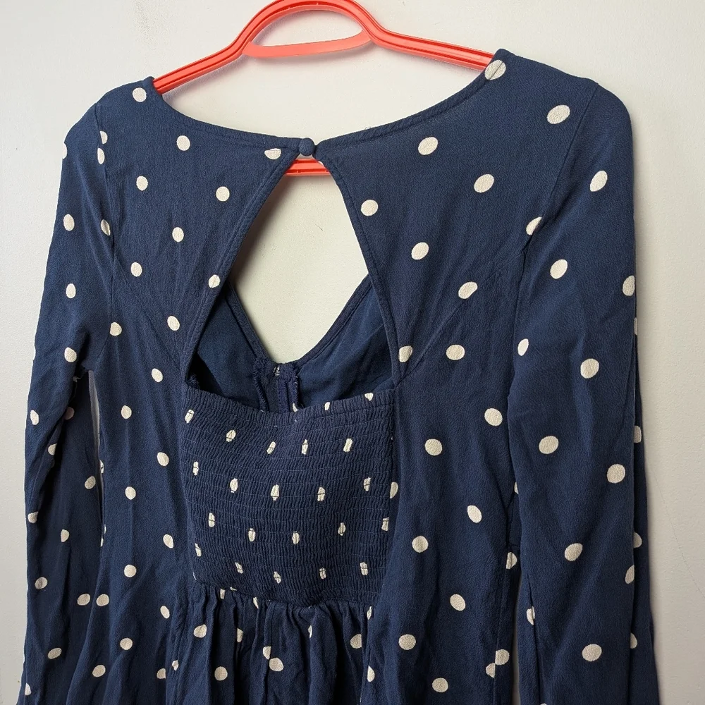 AMERICAN EAGLE Women Romper Shorts Long Flare Sleeves Polka Dot Size M Navy Blue - Picture 8 of 14